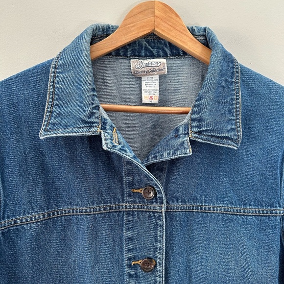 Vintage Denim Button Down Chic Relaxed Fit Barn Coat w Apron Front Pockets - Picture 3 of 5